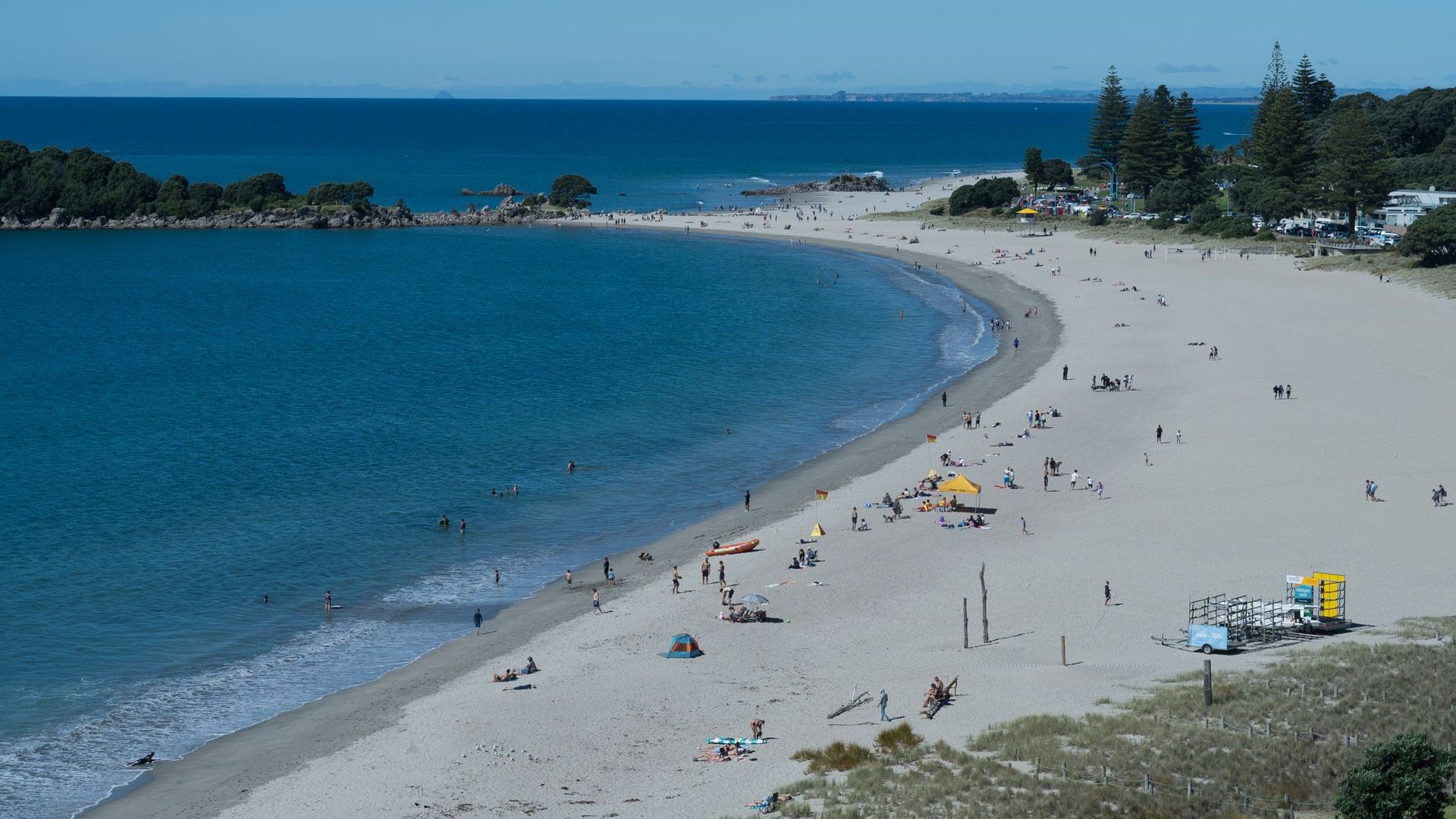 Mount Maunganui main beach, shown as wider coastal context for Omanu and Bayfair